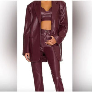 NWT! Revolve AFRM Heston High Rise Straight Leg Faux Leather Burgundy Pants 27